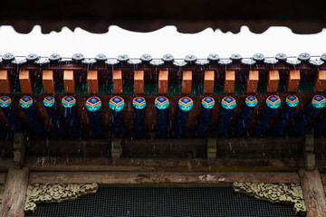 Naklejka premium Traditional Temple Eaves in Xining, China with Decorative Blue Details