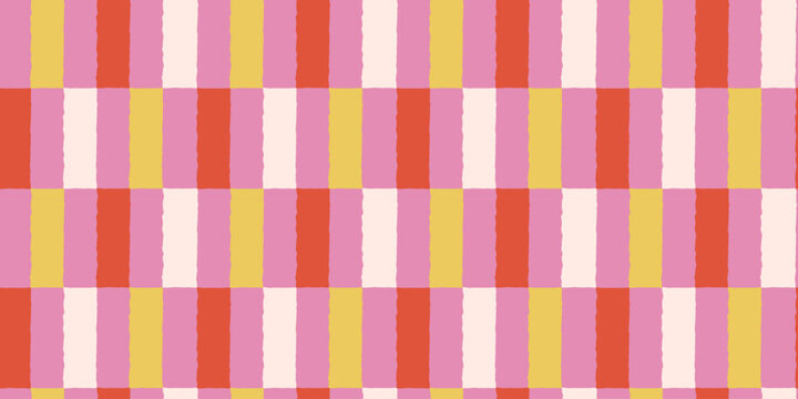 Vector seamless pattern with abstract hand-drawn imperfect rough edges, quirky whimsical doodle style and geometric shapes, bright dopamine decor backgrounds and wallpapers