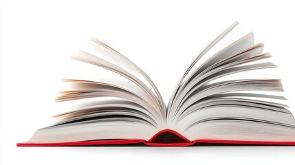 Fototapeta premium An open book with pages fanned out against a white background, ideal for educational, literary, or publishing themes, It can be used in marketing, blogs, or print materials about reading,