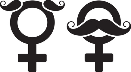 Gender Symbols with Mustache Icons &ndash; Fun Identity Equality Graphic Design