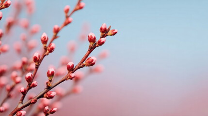 Delicate Pink Cherry Blossom Buds Sprouting on Brown Branches in Early Spring First Day of Spring Nature Renewal Concept Quiet Spring Emergence