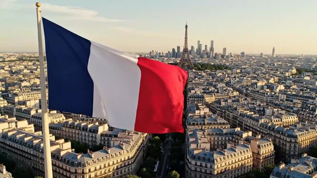 French Flags Flying Over Paris Skyline During Daylight Clear Weather