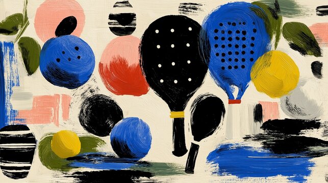 Composition color&eacute;e raquettes et balles