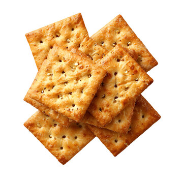 Delicious crispy crackers stack top view, perfect snack food, isolated on transparent background
