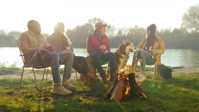 Lakeside morning fun, Sunrise by lake with beloved companions, Enjoying dawn along water with friends and our pup