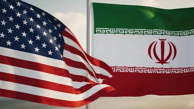 Dynamic Flag Movement Featuring the United States and Iran Flags Flapping in the Wind Captured in a Series of Video Frames
