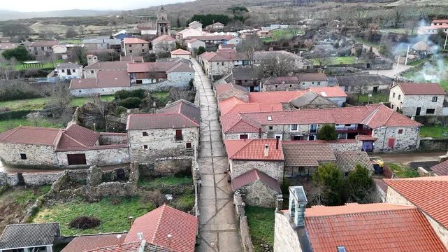 Vertical drone view of the historic streets of Rabanal del Camino