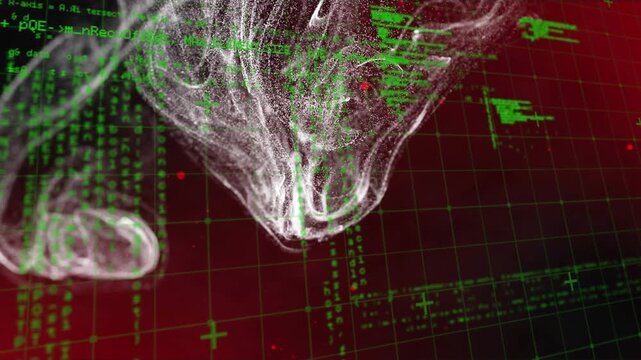 Animation of digital screen with data and smoke