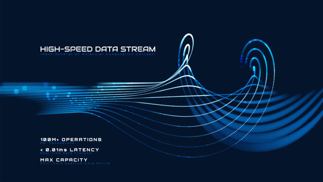 Futuristic technology abstract background with high speed data flow concept, motion of glowing blue particles, vector illustration.