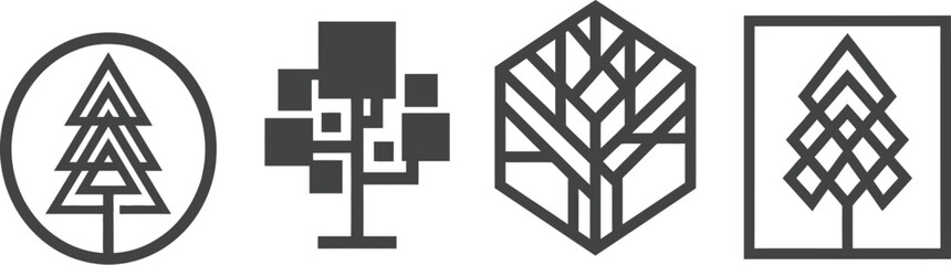 Tree logo design templates with geometric shapes for ecology
