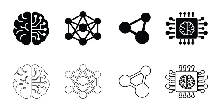 Black and white of brain chip network and molecule structures desi
