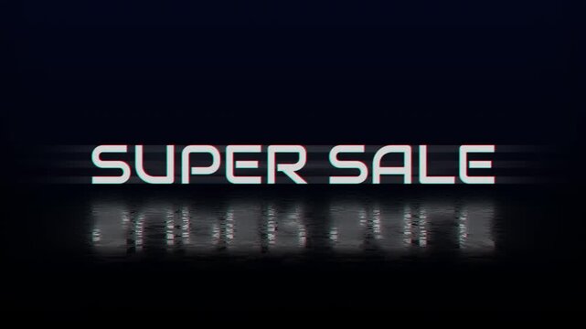 Super sale glitch effect digital promotion discount offer tech cyber suitable for online advertisements, promotions, and marketing campaigns.