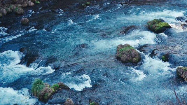 Flowing blue water in Daiya River in Nikko, Japan