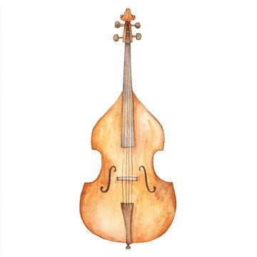 Watercolor painting of a double bass instrument.