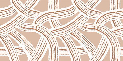 Neutral lines seamless pattern, abstract geometric home decor. Pastel beige aesthetic. Interwoven Terracotta and Beige Abstract Line Pattern. Modern organic flow