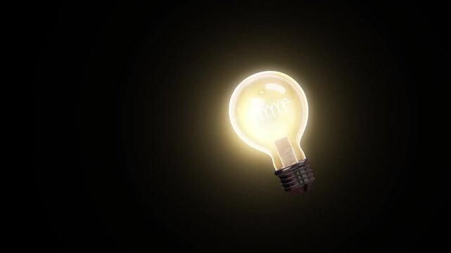 Single illuminated light bulb floating in darkness with a glowing filament and soft halo glow against a deep black background