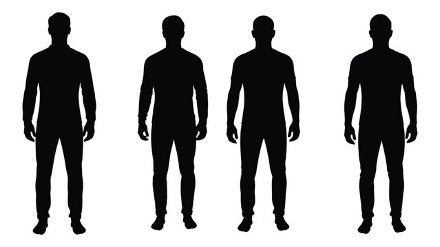 Four silhouetted figures of men standing in a row facing forward