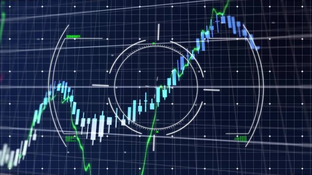 Animation of circular scanner over graph and processing data on black background