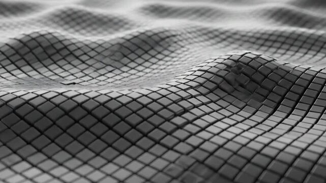Abstract monochrome background with a wavy surface made of small cubes.