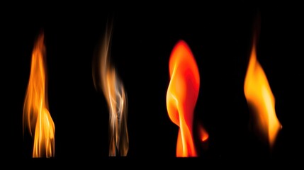 Collection of flames isolated on black background with dramatic lighting effects, STEM education sheets, lab safety posters, designed for STEM education and laboratory safety posters.