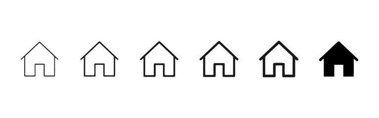 Obraz premium Home icon set simple outline and filled variations including different styles of graphic representations of a house on white background vector illustration