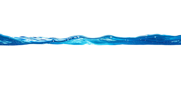 A horizontal view of clear blue water against a stark black background, wavelets visible
