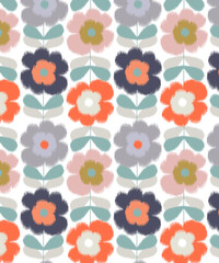 Motif de fleurs et feuilles graphiques color&eacute;es en rayures