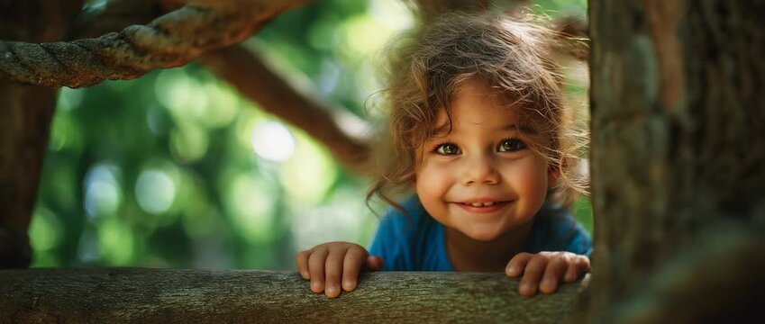 A child having fun while playing quiet outside, innocence, curiosity, calmness