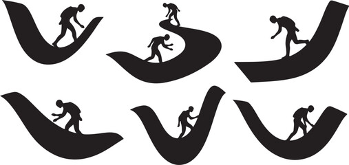 Fototapeta premium Silhouettes of people climbing curved paths to success concept