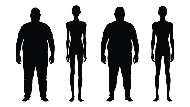 Silhouettes depicting contrasting body types obesity and extreme thinness repeated