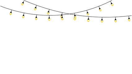 bulb decoration isolated, Christmas lights glowing, garland lamp, Festival lights for banner design and street hanging bulb isolated, dim light, LED hanging light. © Yvone