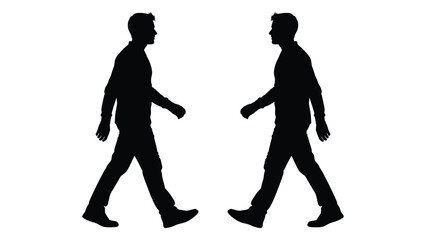 Two silhouetted figures of men walking facing opposite directions on a white background