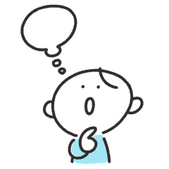 上を向いて考える男性キャラクターと吹き出し