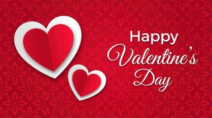 Beautiful romantic paper cutout hearts featuring shades of red and white on a lovely ornate patterned background celebrating a Happy Valentines Day occasion