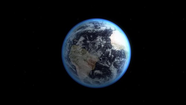 Globe of the earth suspended in a pitch black void with a thin luminous blue ring of atmosphere highlighting beauty and fragility in the digital era of global communication