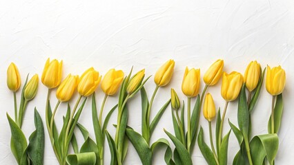Beautiful yellow tulips on white background