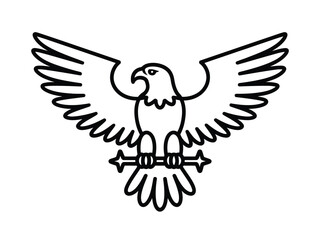Obraz premium Outline drawing of an eagle perched on a decorated horizontal rod