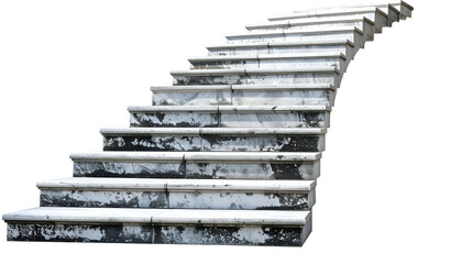 Ascending outdoor stone staircase, aged and weathered against a transparent background