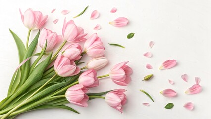 Beautiful pink tulips on white background