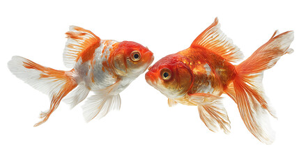 Two Goldfish in Love Concept, Romantic Pair Swimming Together isolated on transparent background