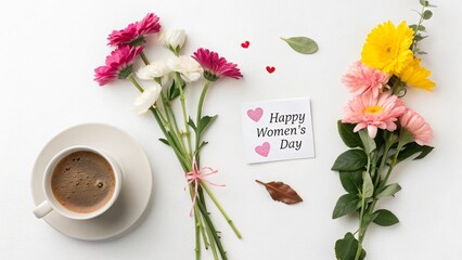 Happy Women's Day flowers and coffee