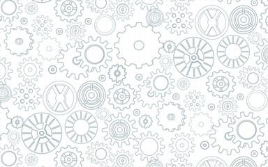 Element of the mechanism steampunk gears technical blueprint line art seamless pattern background