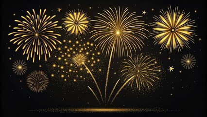 Vibrant gold fireworks exploding in dark night sky with sparks