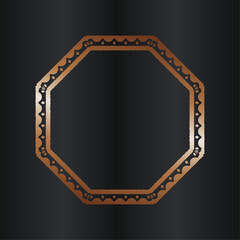 Ornate Bronze Octagon Frame on Dark Striped Background.