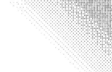Binary Code Halftone Pattern on White Background.