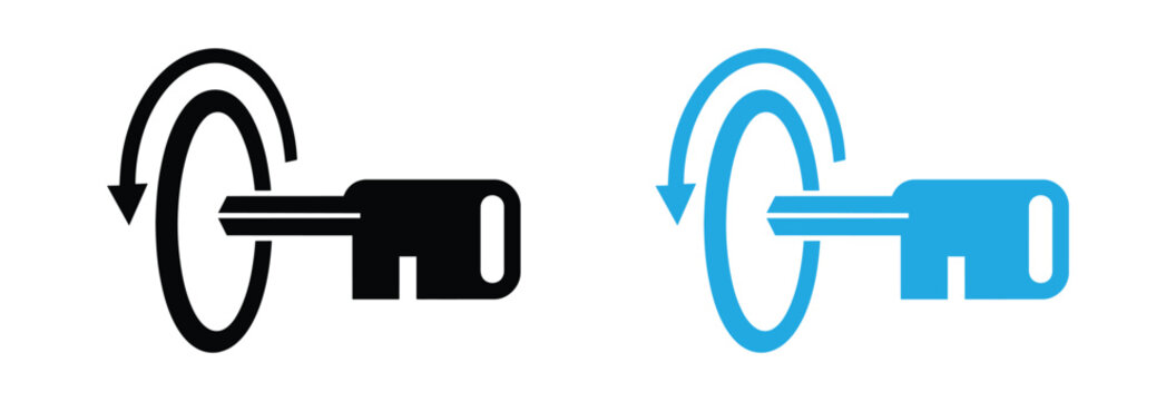  Keys turning in circular motion for process and cycle concepts. turn the key to the right icon in dark. Ignition key engine power off sign. Turn off the car engine attention symbol.