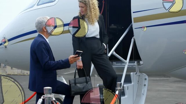 People interacting with each other in front of a private jet