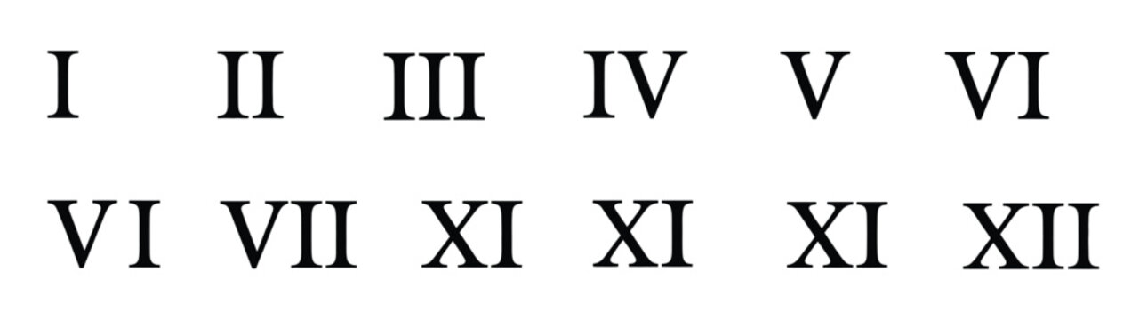 Set of roman numbers isolated on white background. roman numerals icon set. numbers from one to thirteen. ancient number font. Roman numerals in elegant serif font on white background