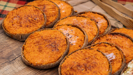 Traditional Latvian carrot and rye flour tarts