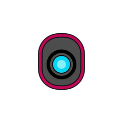 Vivid Flat Vector Illustration of a Modern Camera Lens Icon, featuring a sleek, minimalist design, perfect for various technology and digital media applications